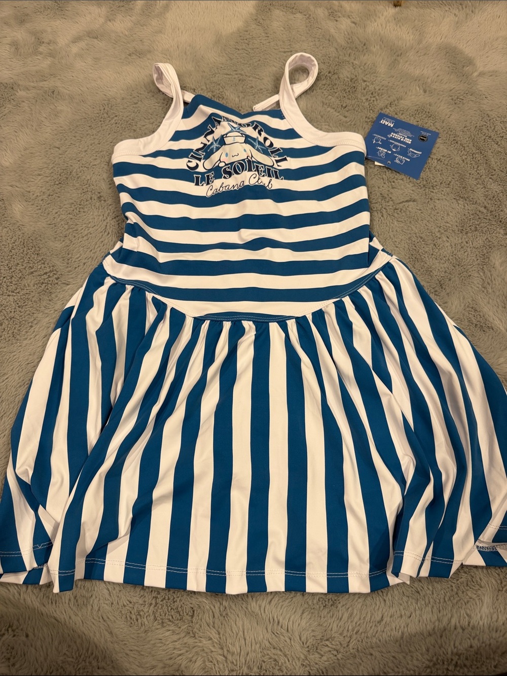 Cinnamon roll Sanrio Blue & White Striped Girls' Active Dress XL 14
